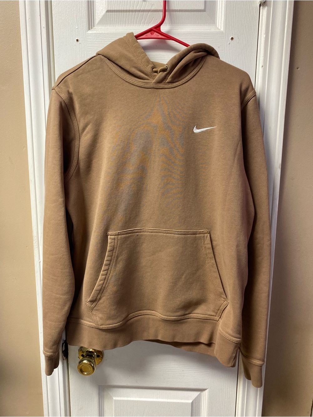 Nike Men's Brown Hooded Sweatshirt - Classic Swoosh. Has a SPOT